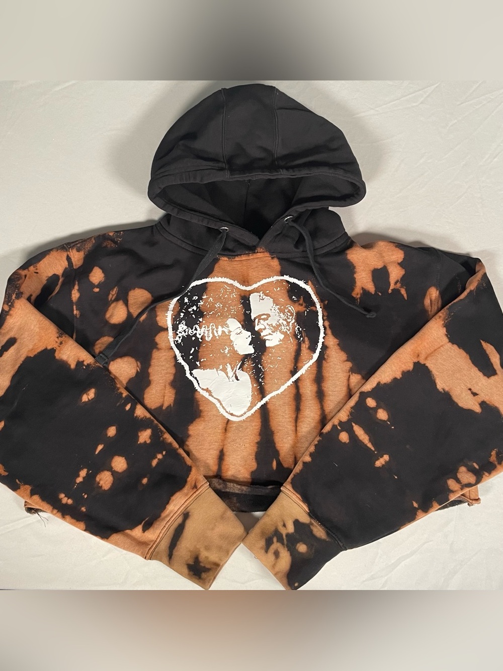 Frankenstein Bride Of Frankenstein Upcycled Custom Bleach Dye Cropped Hoodie Sm